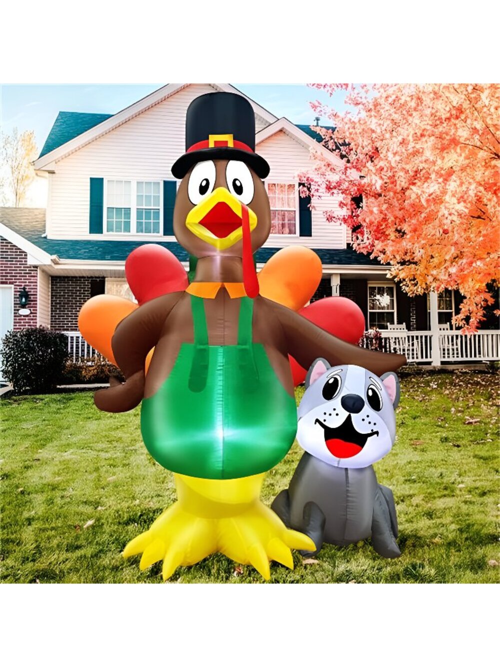 5 Ft Tall Thanksgiving Inflatable Turkey & Dog Decorations Outdoor Blow up
